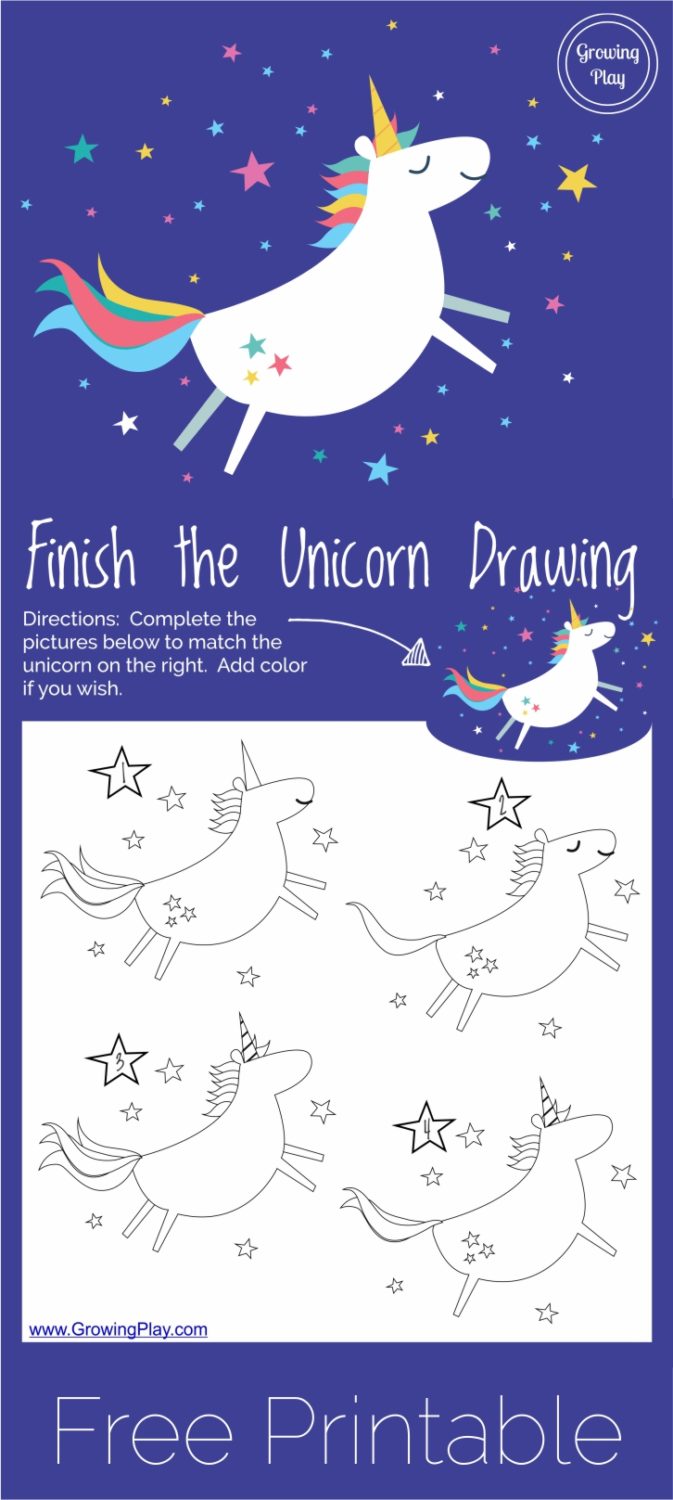 Unicorn Drawing for Kids - Free Printable - Growing Play