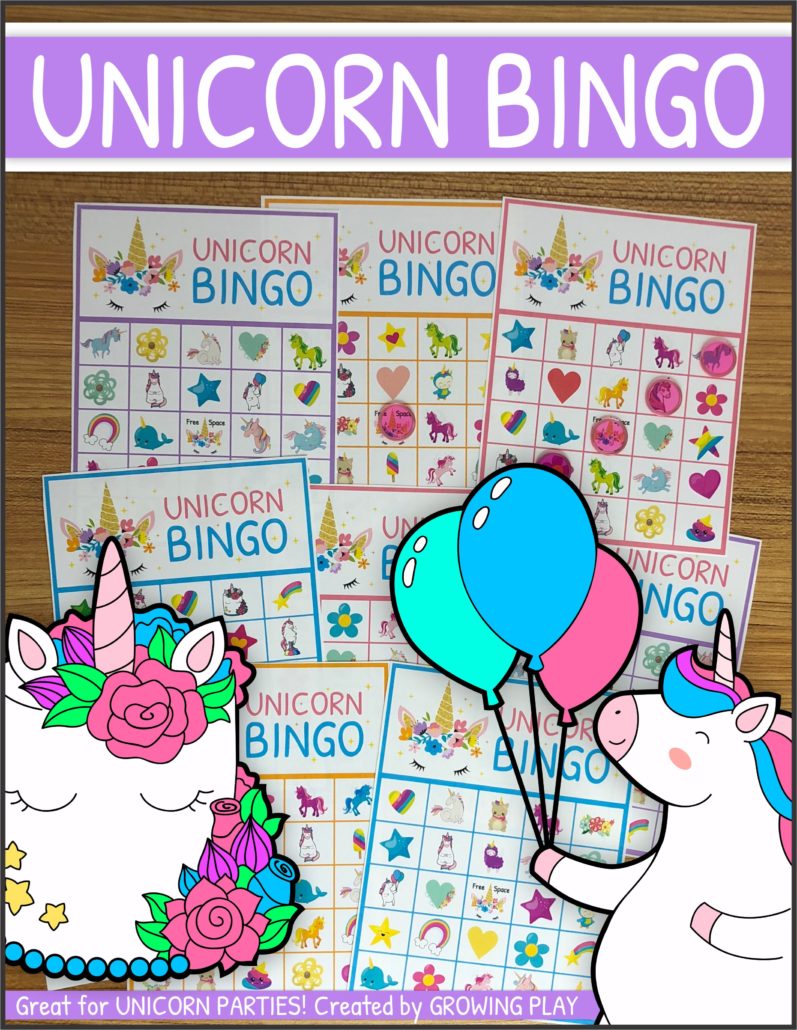 unicorn bingo party printable instant download growing