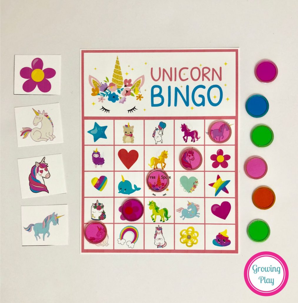 unicorn bingo party printable instant download growing