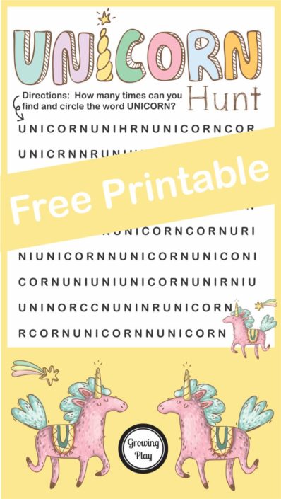 unicorn hunt word find free printable growing play
