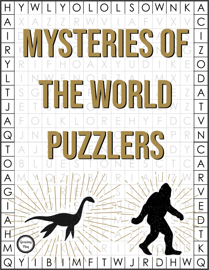 The Mysteries of the World Word Search Puzzler Packet includes 10 pages of information on unsolved mysteries and word searches on each mystery. 