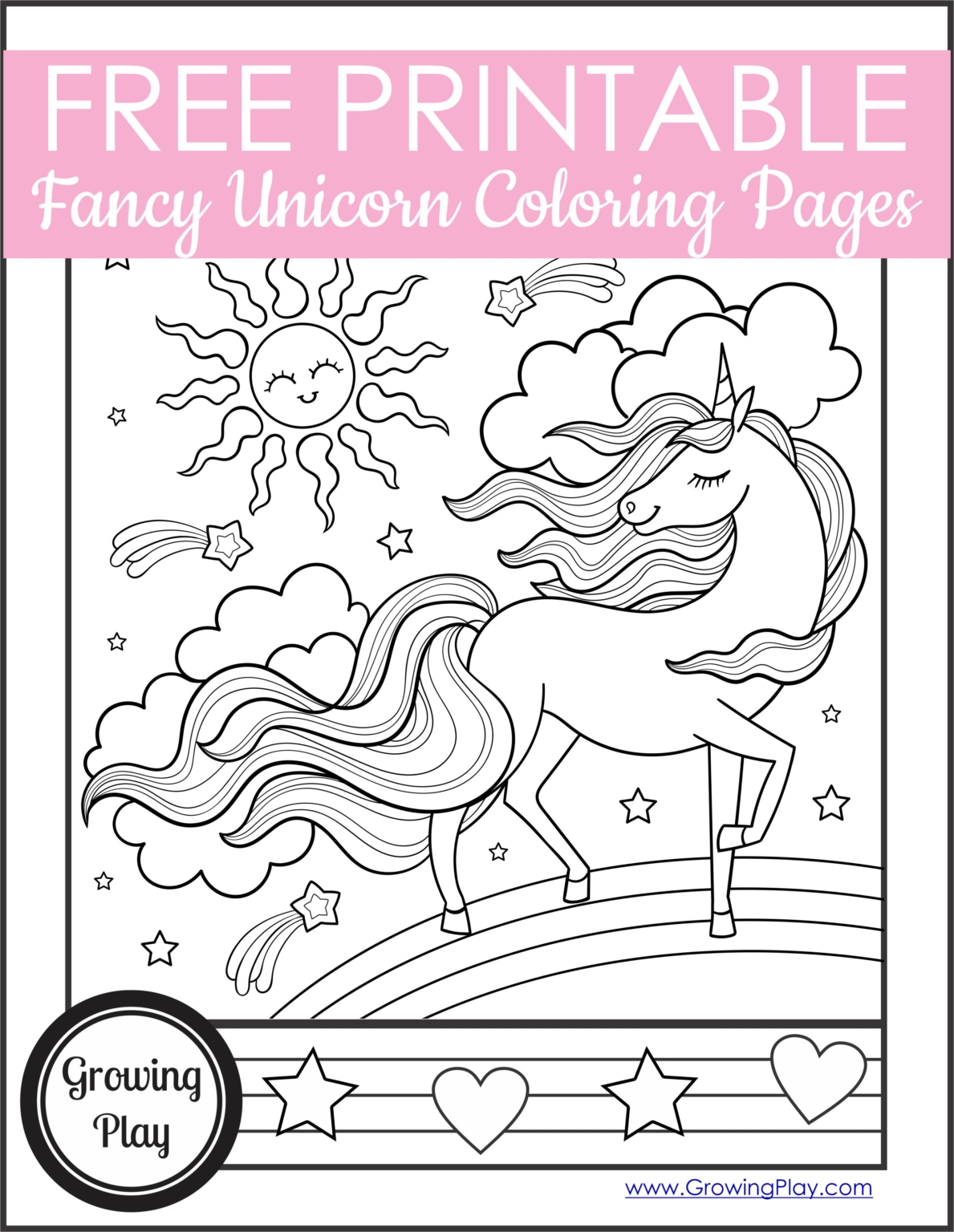 Fancy Unicorn Coloring Pages - FREE Printables - Growing Play