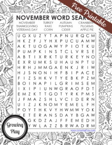 November Word Search Free Printable - Growing Play