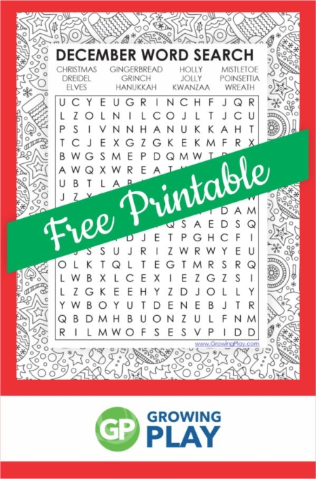 December Word Search Free Printable - Growing Play