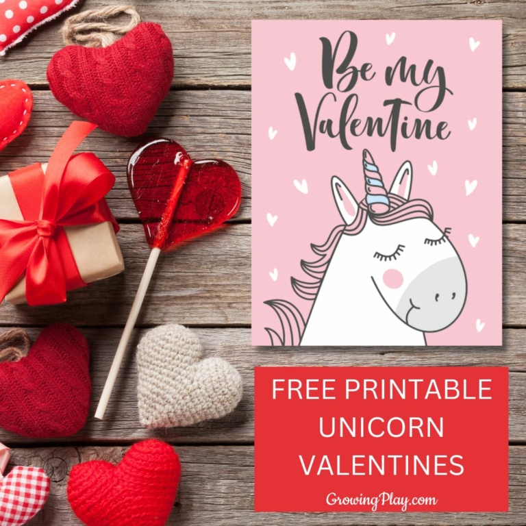 Free Printable Unicorn Valentines - Growing Play