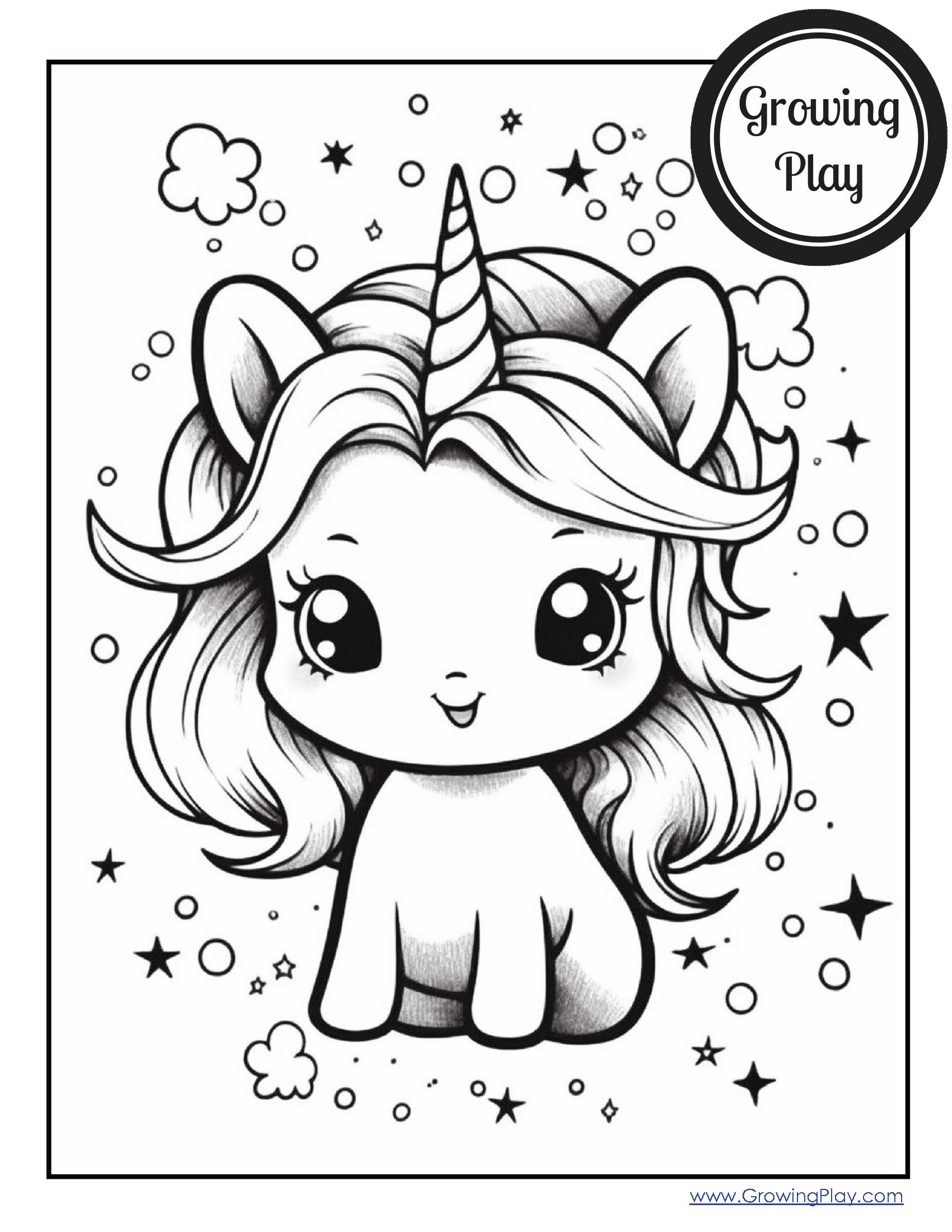 Cute Kawaii Unicorn Coloring Pages FREE Growing Play