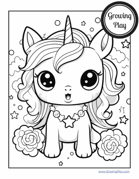 Cute Kawaii Unicorn Coloring Pages FREE - Growing Play