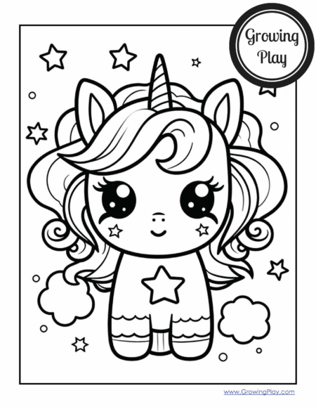Cute Kawaii Unicorn Coloring Pages FREE - Growing Play