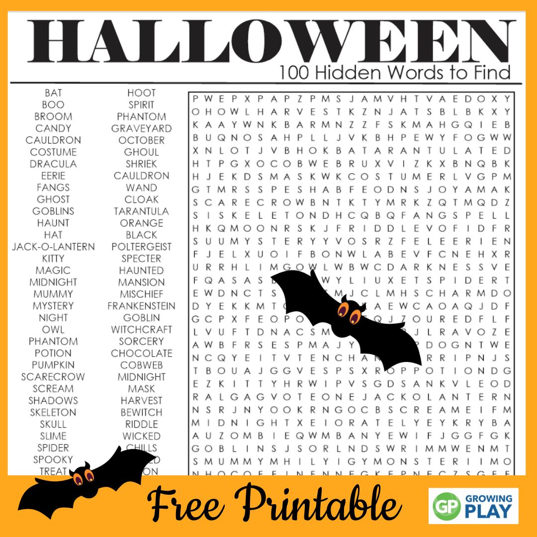 Halloween Word Search Printable FREE Growing Play
