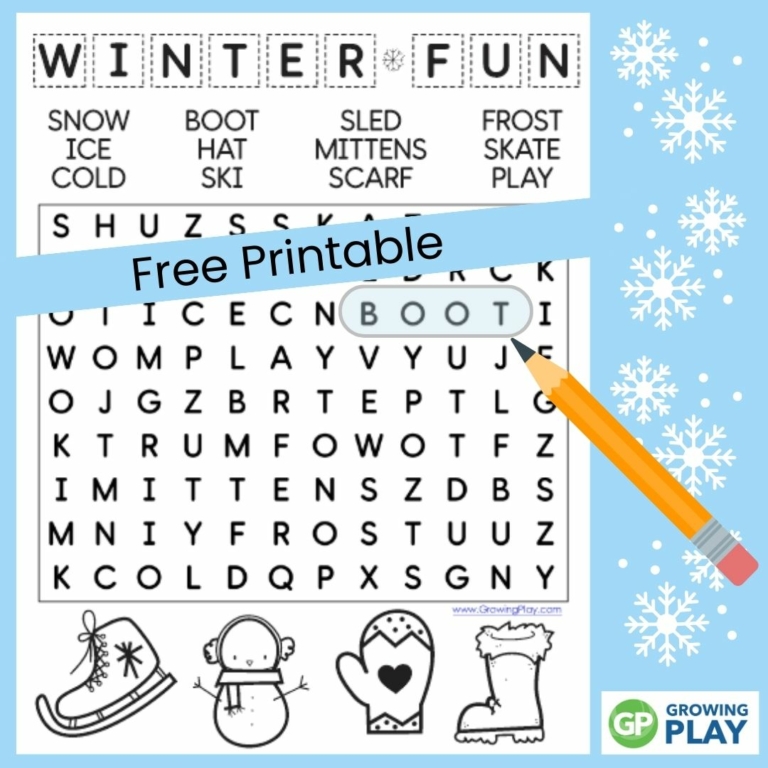 Easy Winter Word Search Free Printable for Kids Growing Play